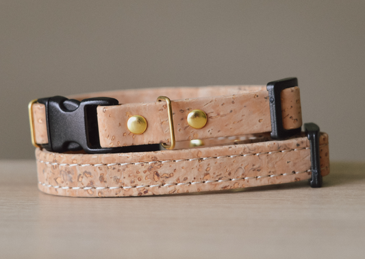 Cork Leather Cat Collar, Image of Jensons Breakaway Cat Collar in Barley.